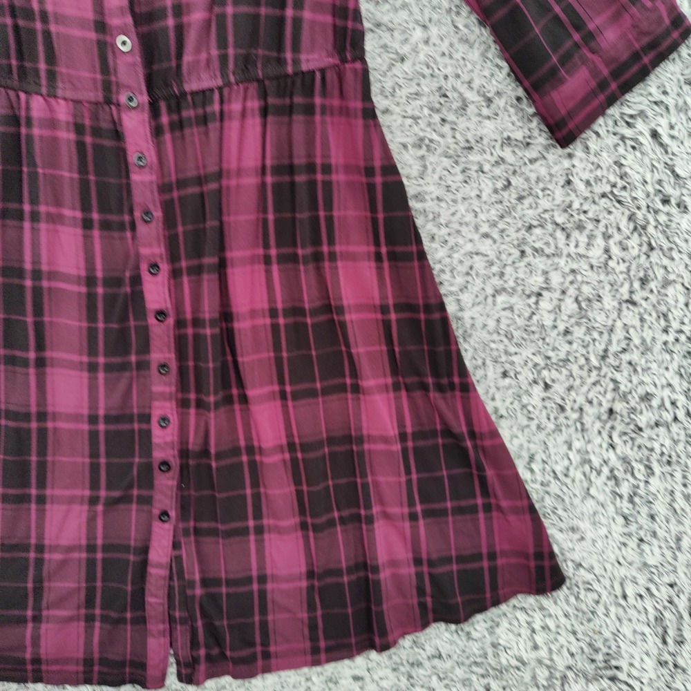 Torrid Women Grunge Dark Academia Plaid Shirt Dress 1X Purple Black Button Front - Picture 13 of 16